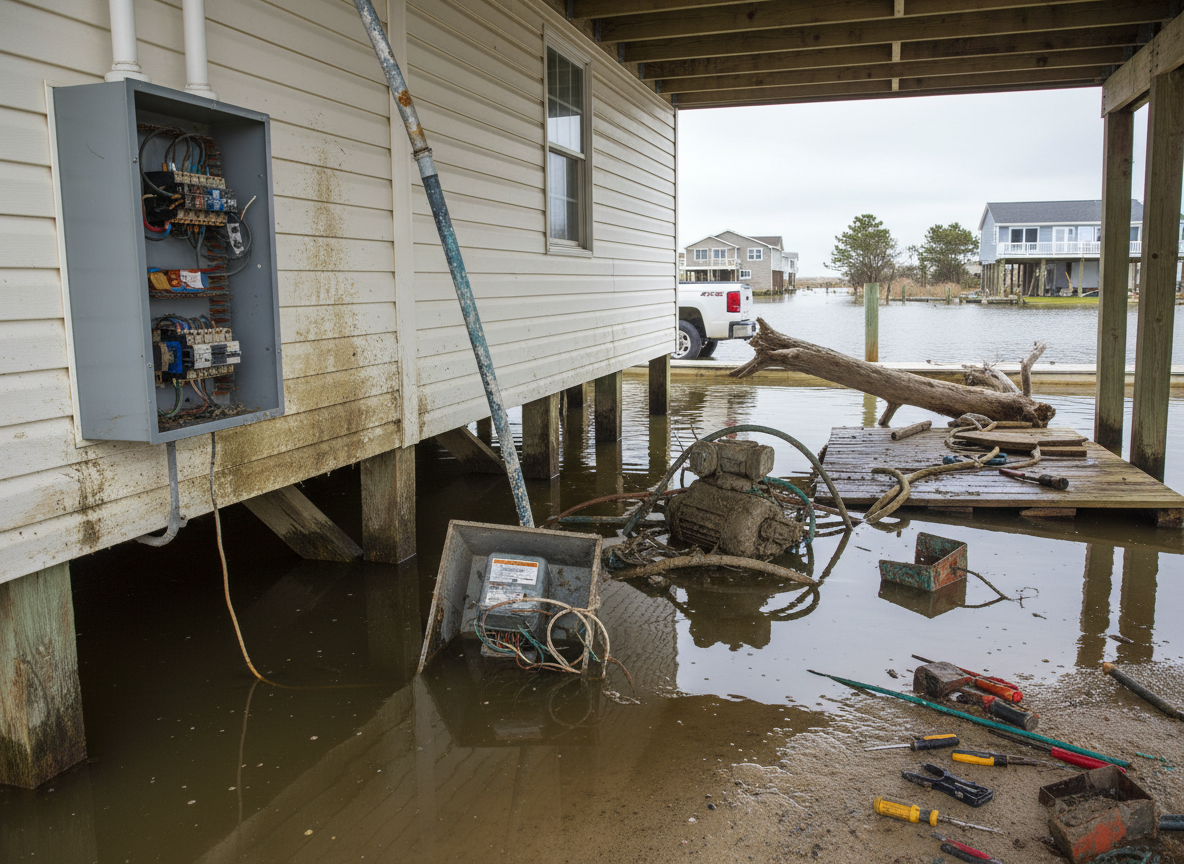 What Storm Surge and Flooding Do to Wiring, Panels and Outlets Below the Water Line